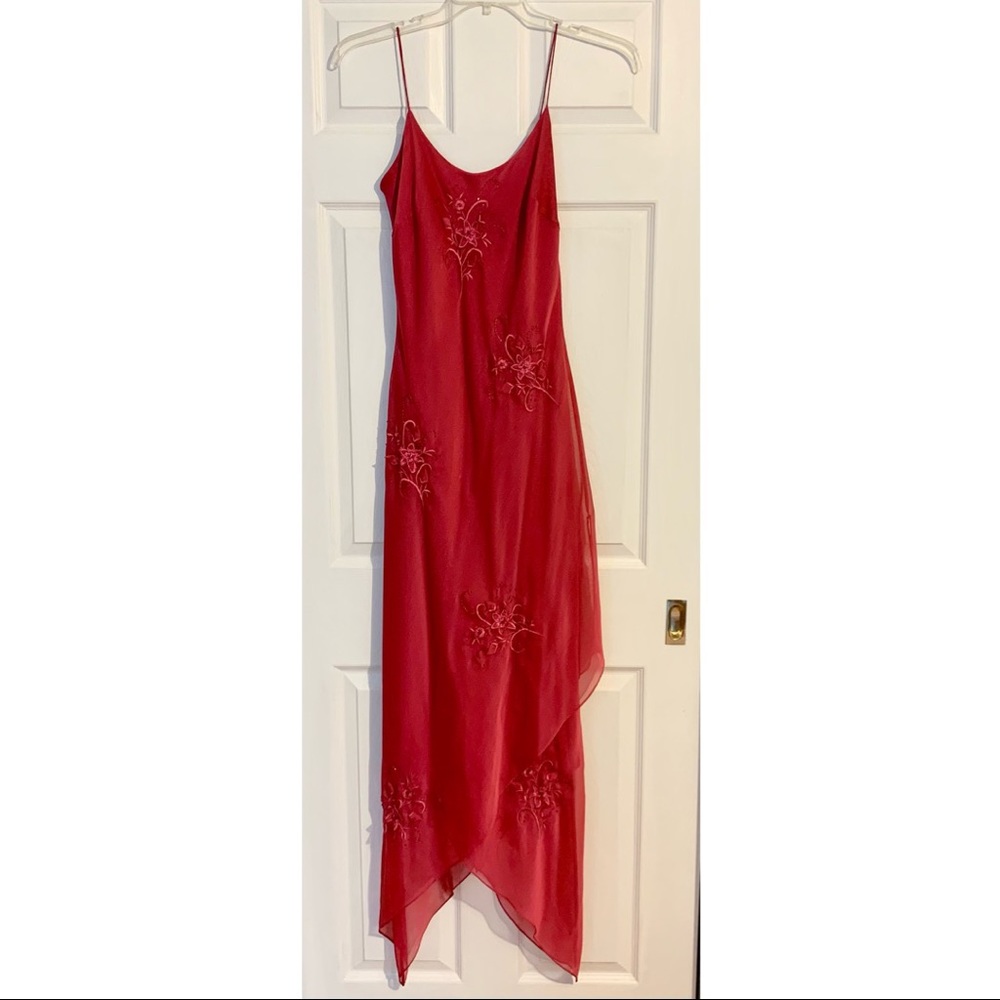 Adrianna Papell Pink Gown w/ Embroidered Flowers